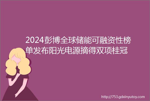 2024彭博全球储能可融资性榜单发布阳光电源摘得双项桂冠